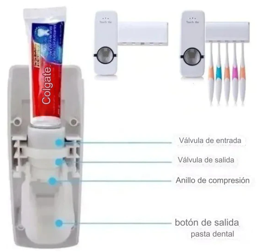 Dispensador de Pasta de Dientes + Soporte para Cepillos de Dientes